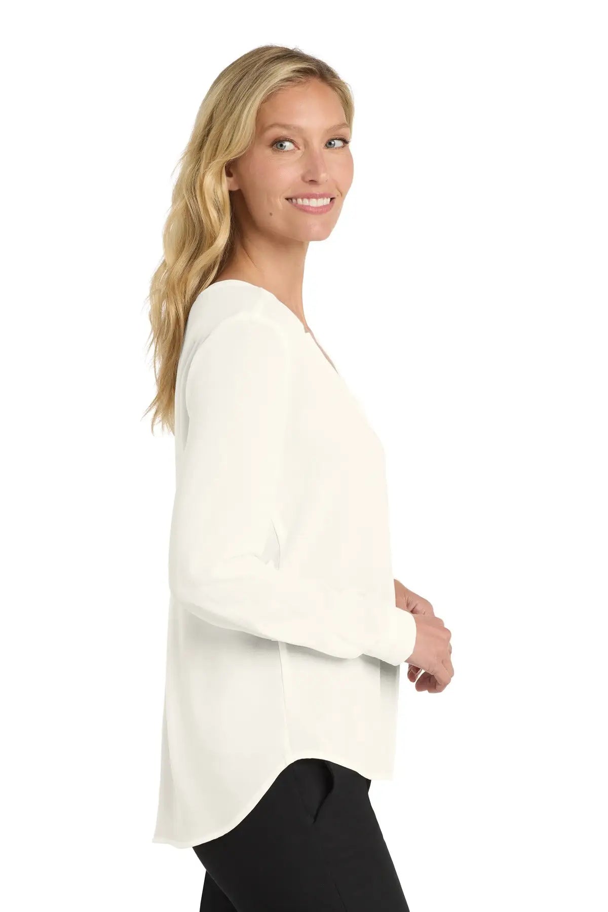 Port Authority Lw700 Women’s Long Sleeve Button-front Blouse - Ivory Chiffon