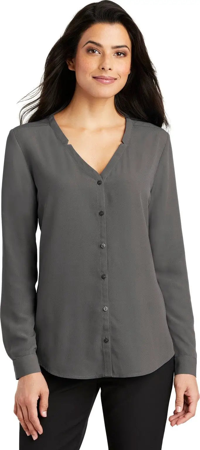 Port Authority Lw700 Women’s Long Sleeve Button-front Blouse - Sterling Gray - Ladies Xs