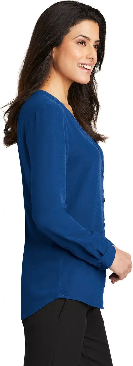 Port Authority Lw700 Women’s Long Sleeve Button-front Blouse - True Blue