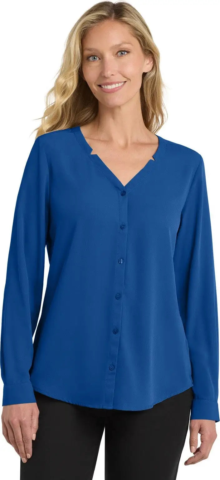 Port Authority Lw700 Women’s Long Sleeve Button-front Blouse - True Blue