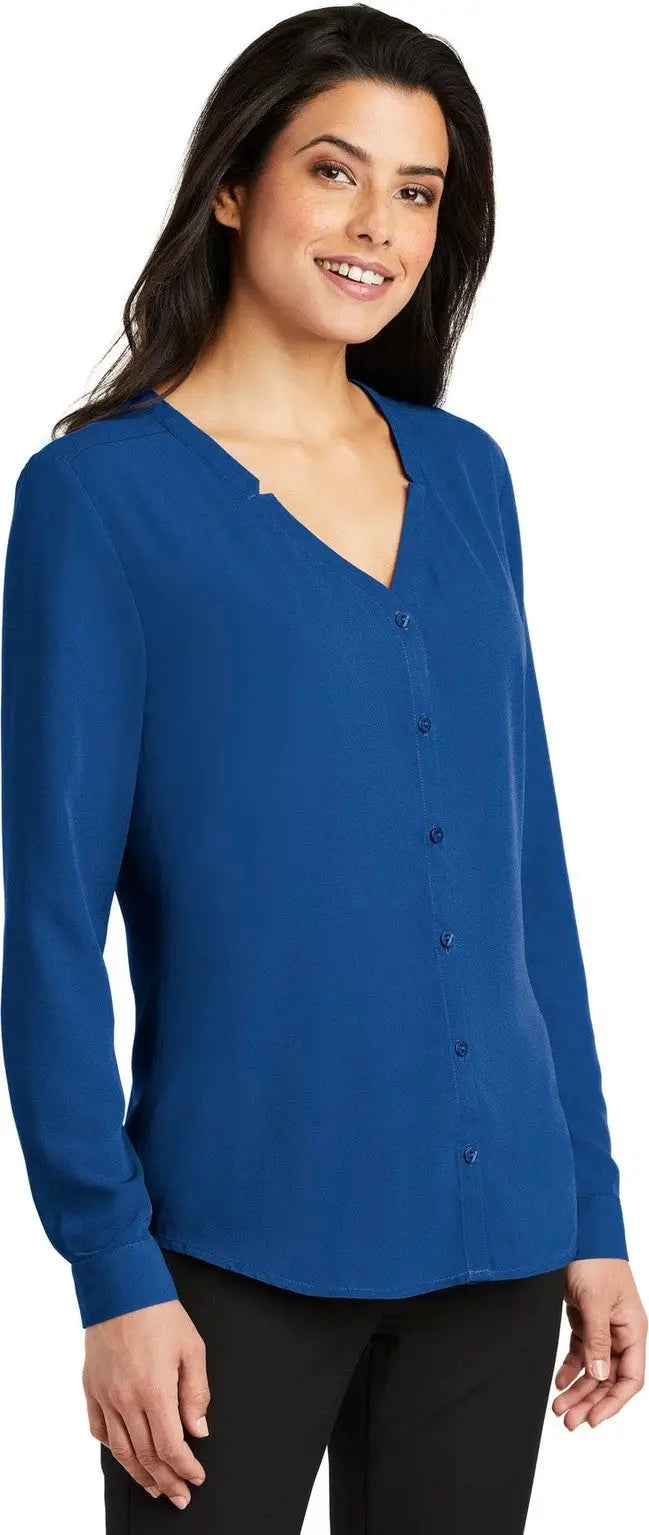 Port Authority Lw700 Women’s Long Sleeve Button-front Blouse - True Blue