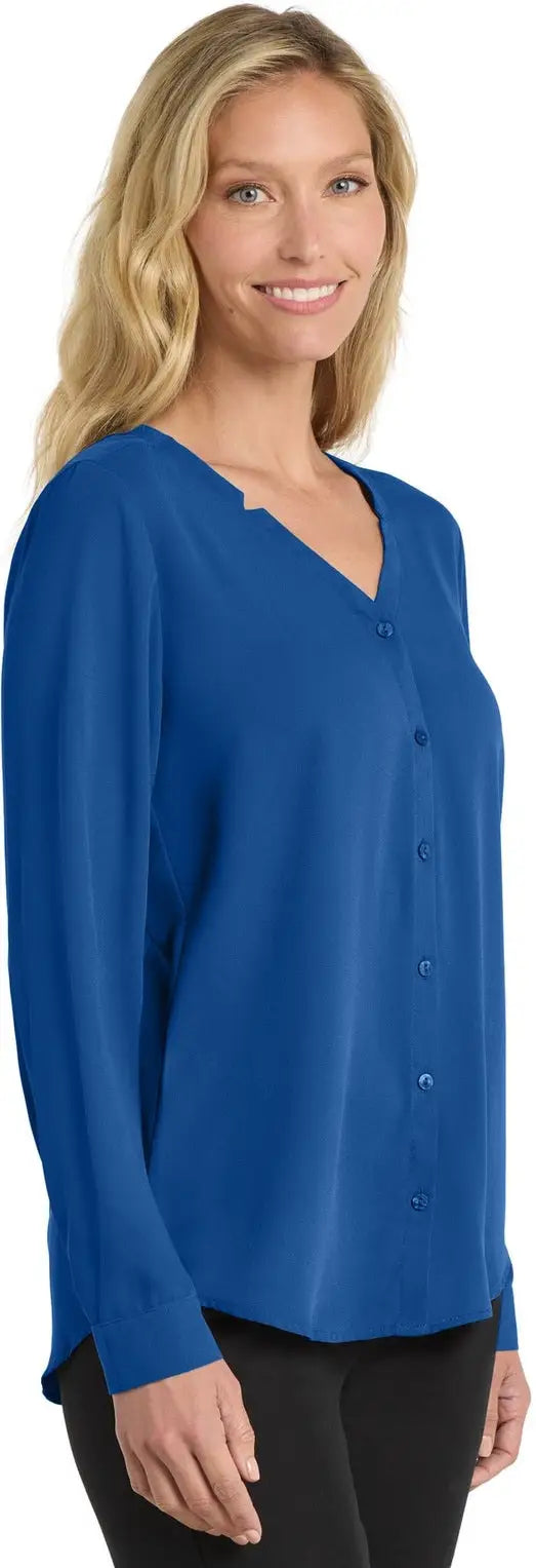 Port Authority Lw700 Women’s Long Sleeve Button-front Blouse - True Blue