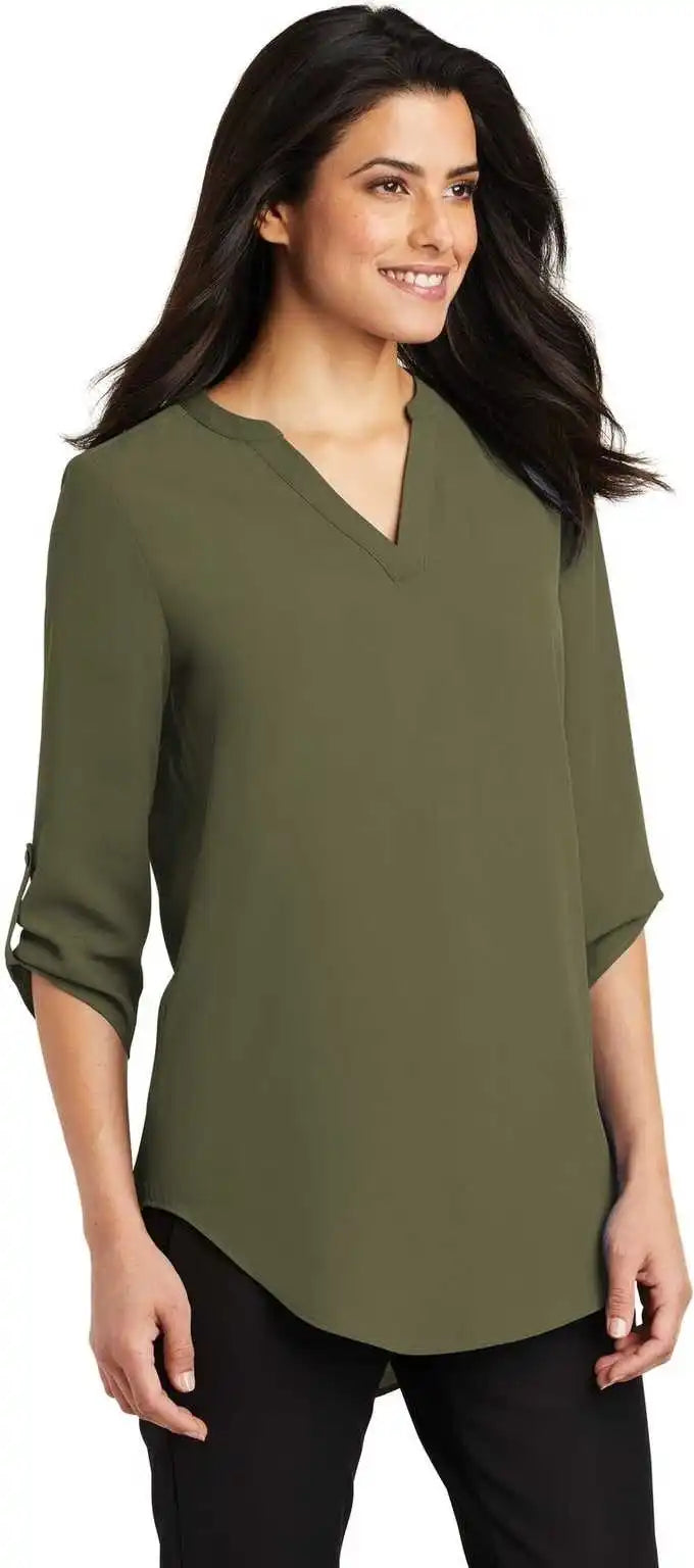 Port Authority Lw701 Ladies 3/4 Sleeve Tunic Blouse Deep Olive