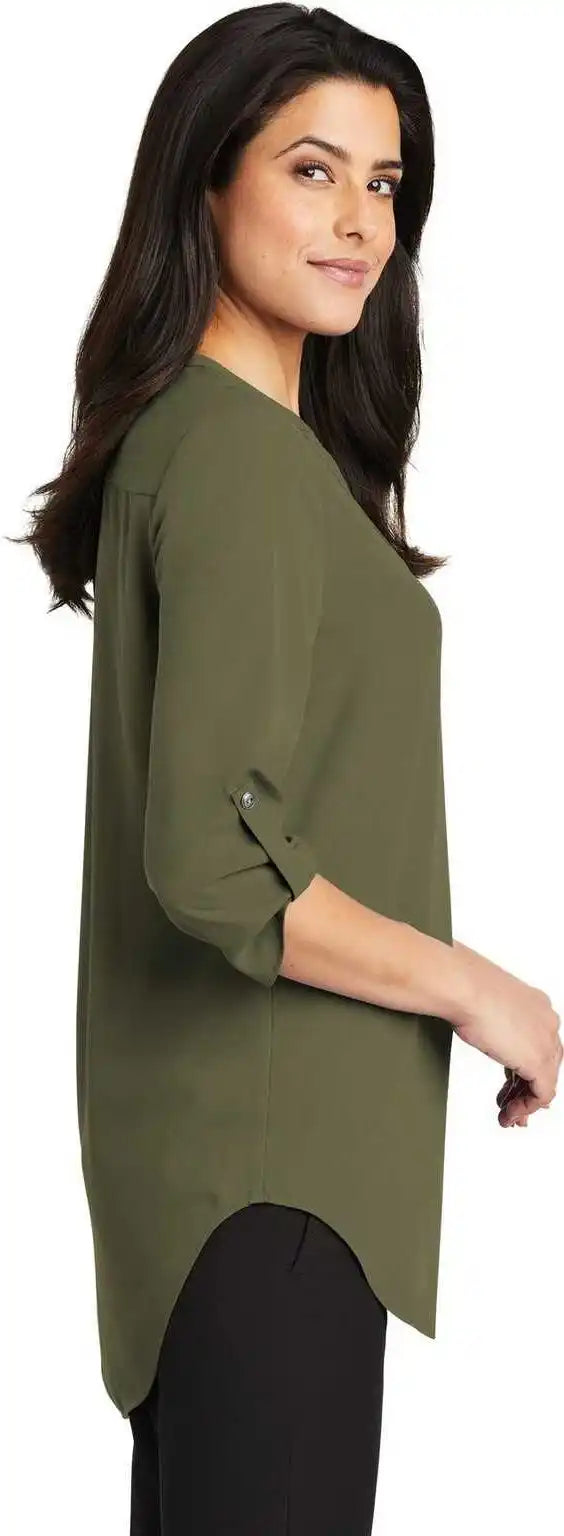 Port Authority Lw701 Ladies 3/4 Sleeve Tunic Blouse Deep Olive