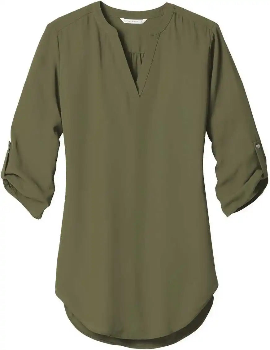 Port Authority Lw701 Ladies 3/4 Sleeve Tunic Blouse Deep Olive