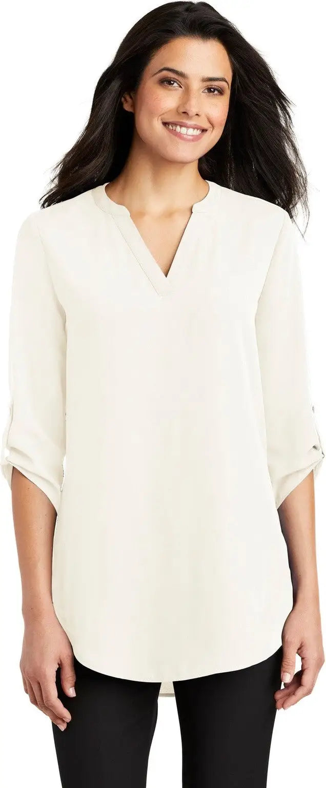 Port Authority Lw701 Women’s 3/4-sleeve Tunic Blouse - Ivory Chiffon - Ladies Xs