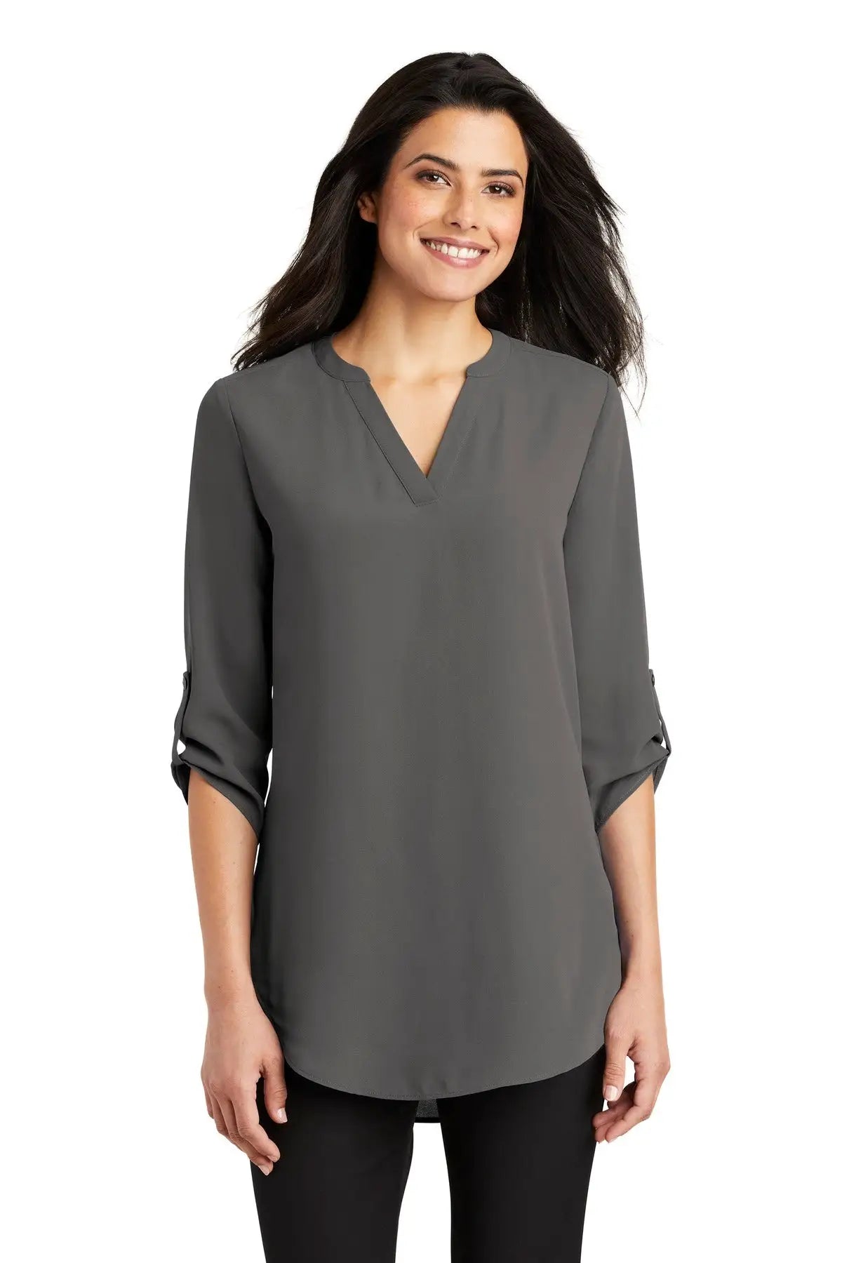 Port Authority Lw701 Women’s 3/4-sleeve Tunic Blouse - Sterling Gray - Ladies Xs