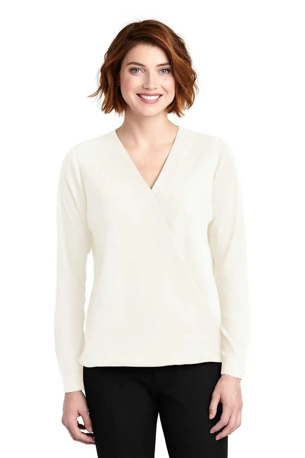 Port Authority Lw702 Ladies Wrap Blouse - Ivory Chiffon