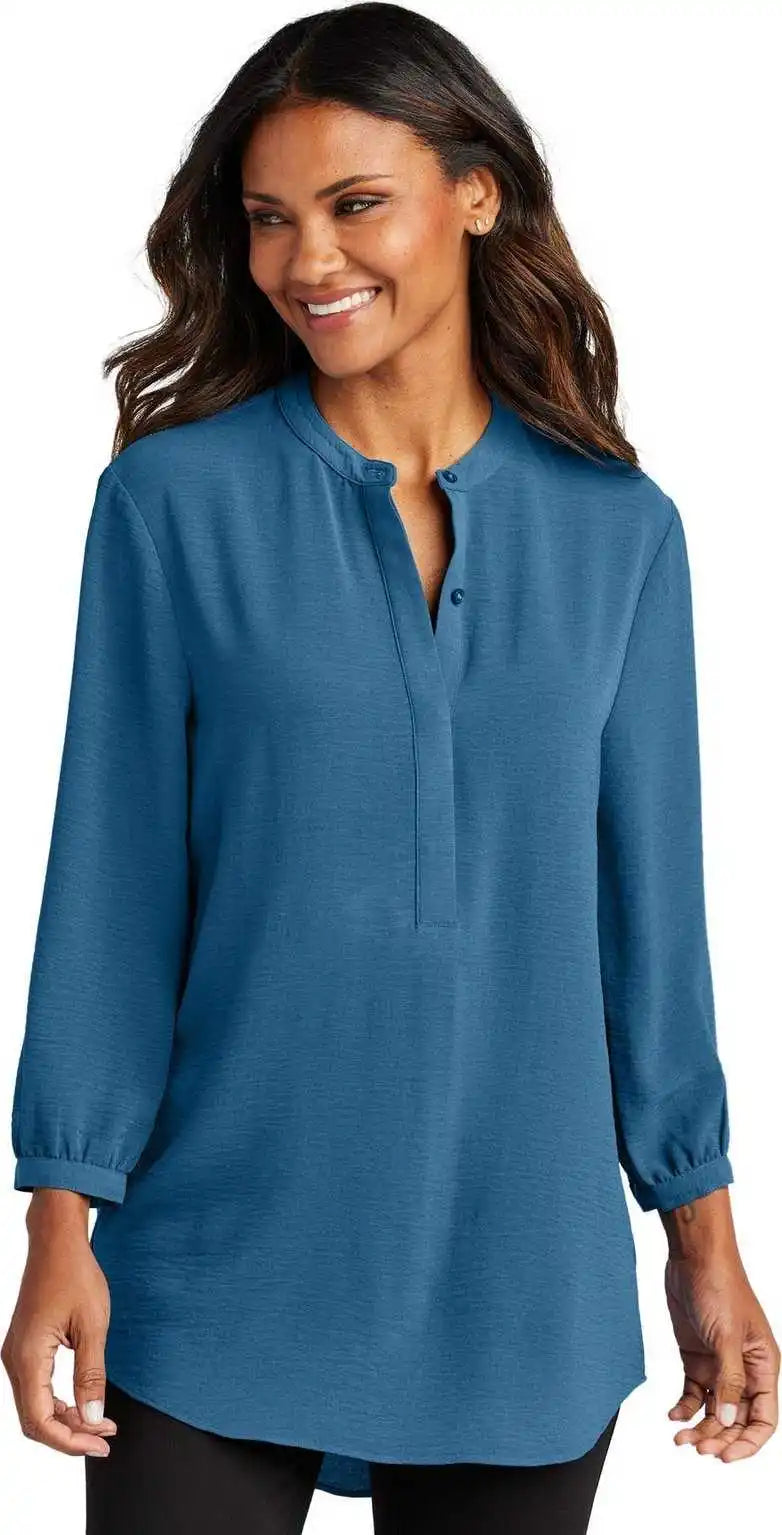 Port Authority Lw713 Ladies 3/4 Sleeve Textured Crepe Tunic Aegean Blue