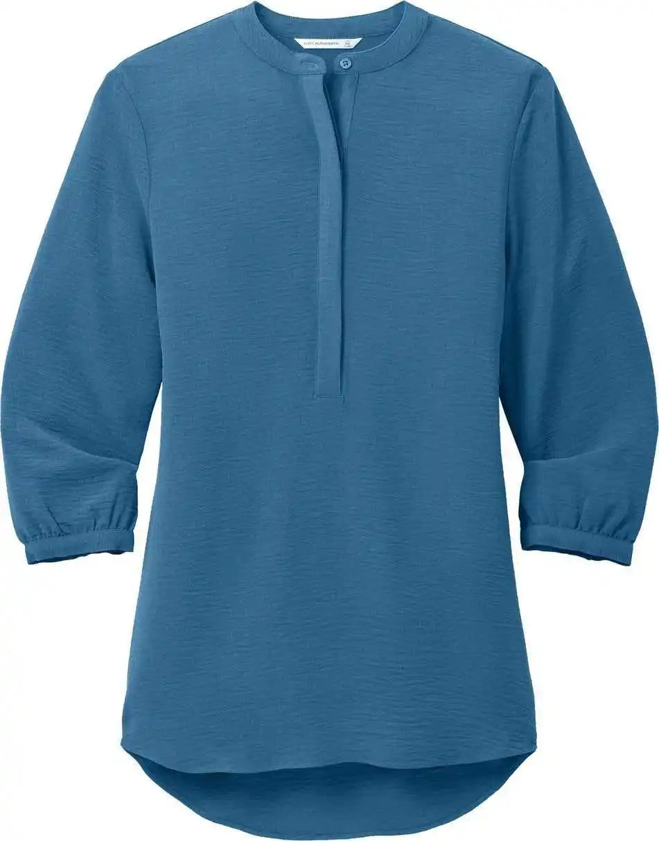 Port Authority Lw713 Ladies 3/4 Sleeve Textured Crepe Tunic Aegean Blue