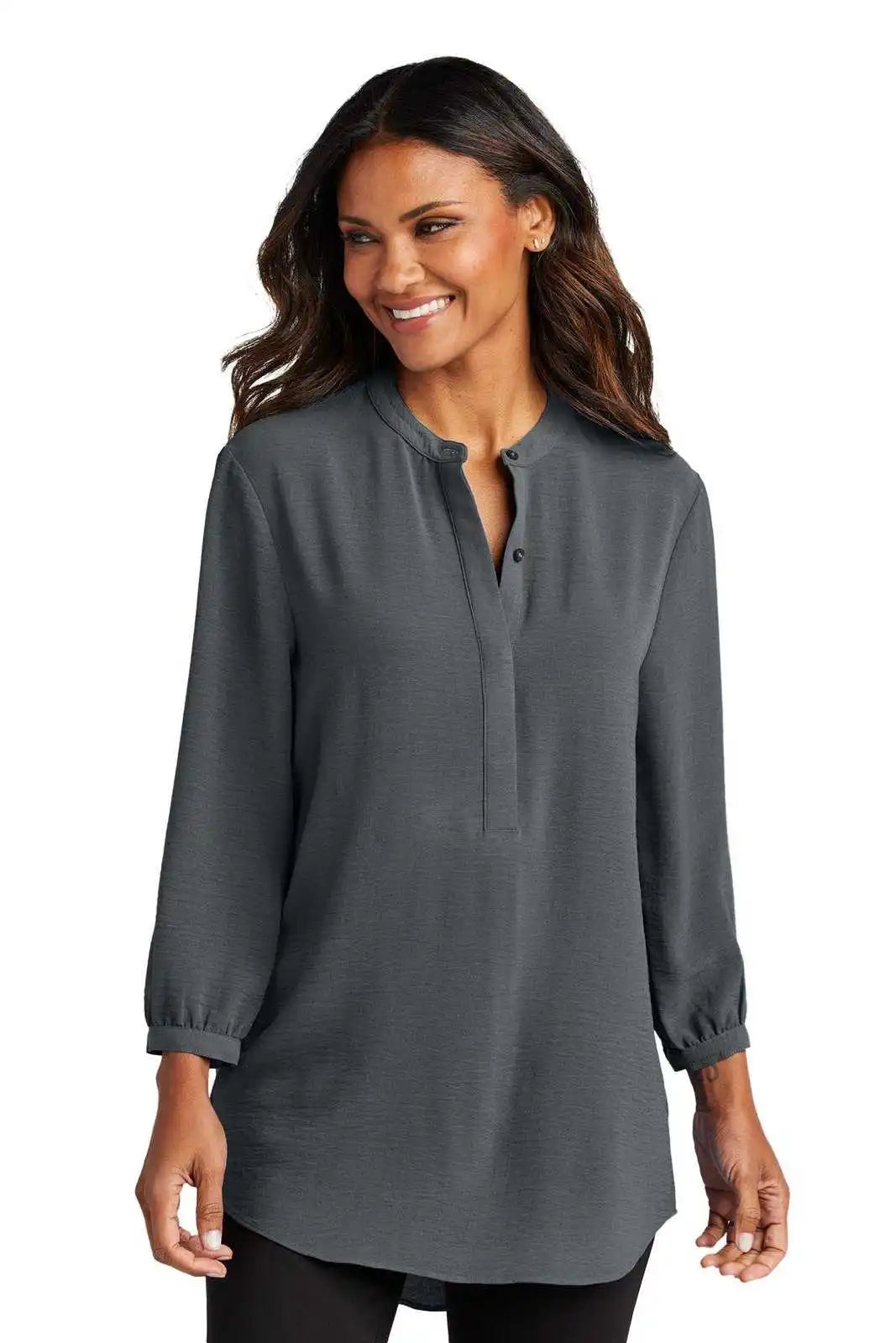 Port Authority Lw713 Women’s 3/4-sleeve Textured Crepe Tunic - Graphite
