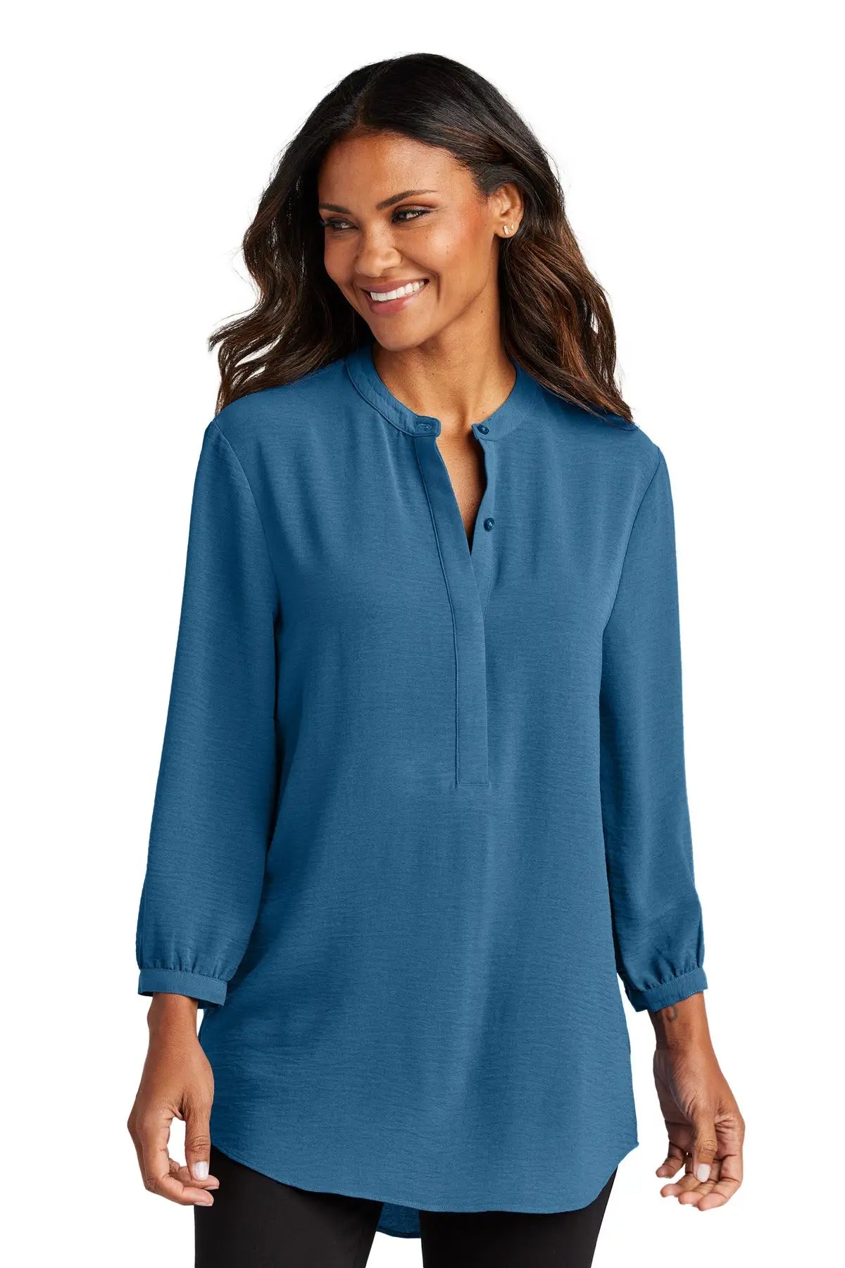 Port Authority Lw713 Women’s 3/4-sleeve Textured Crepe Tunic - Aegean Blue