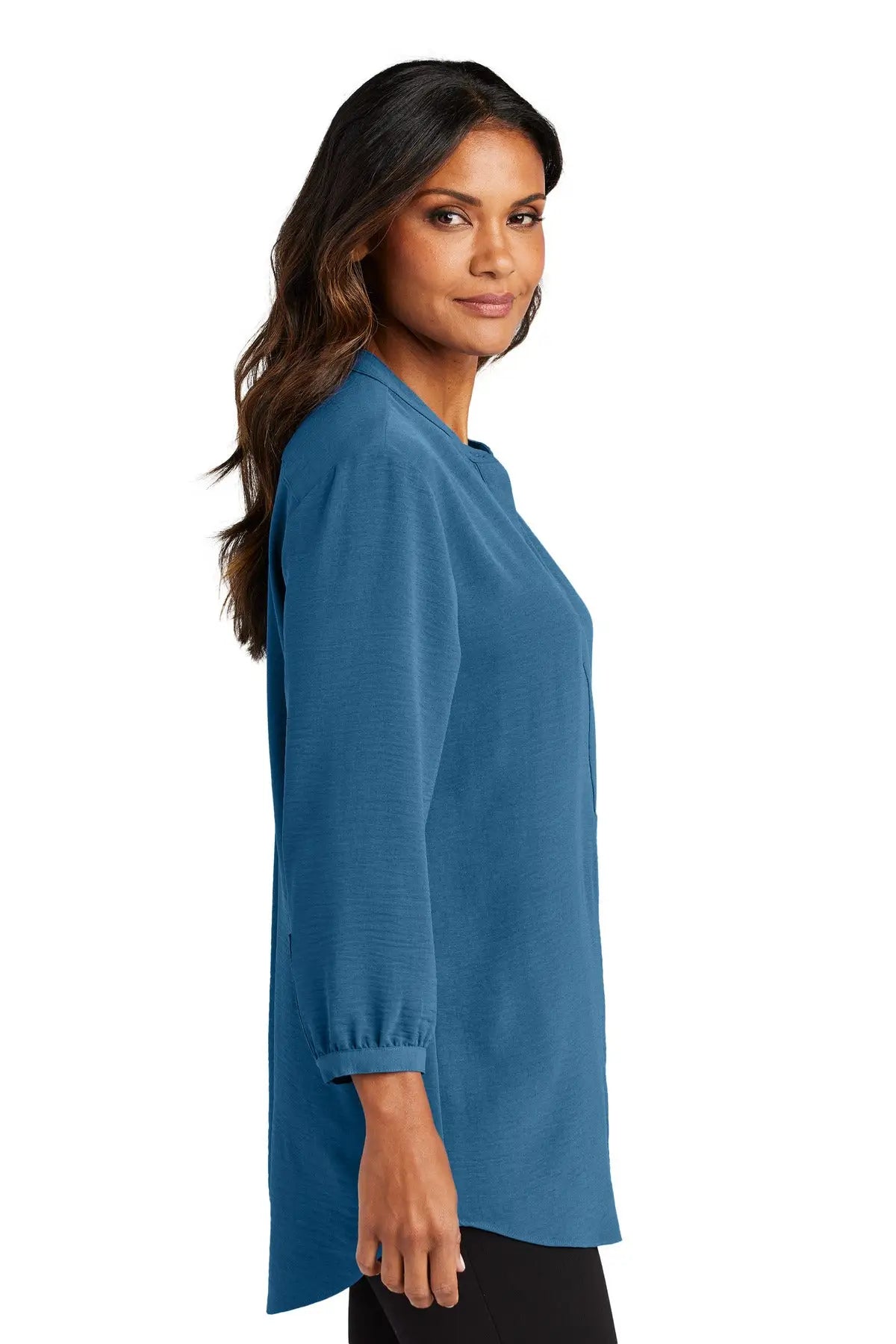 Port Authority Lw713 Women’s 3/4-sleeve Textured Crepe Tunic - Aegean Blue