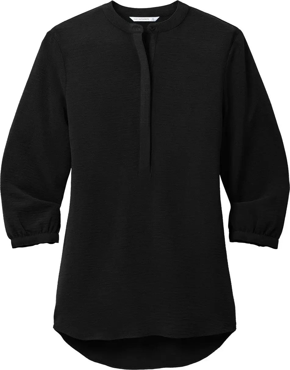 Port Authority Lw713 Women’s 3/4-sleeve Textured Crepe Tunic - Deep Black
