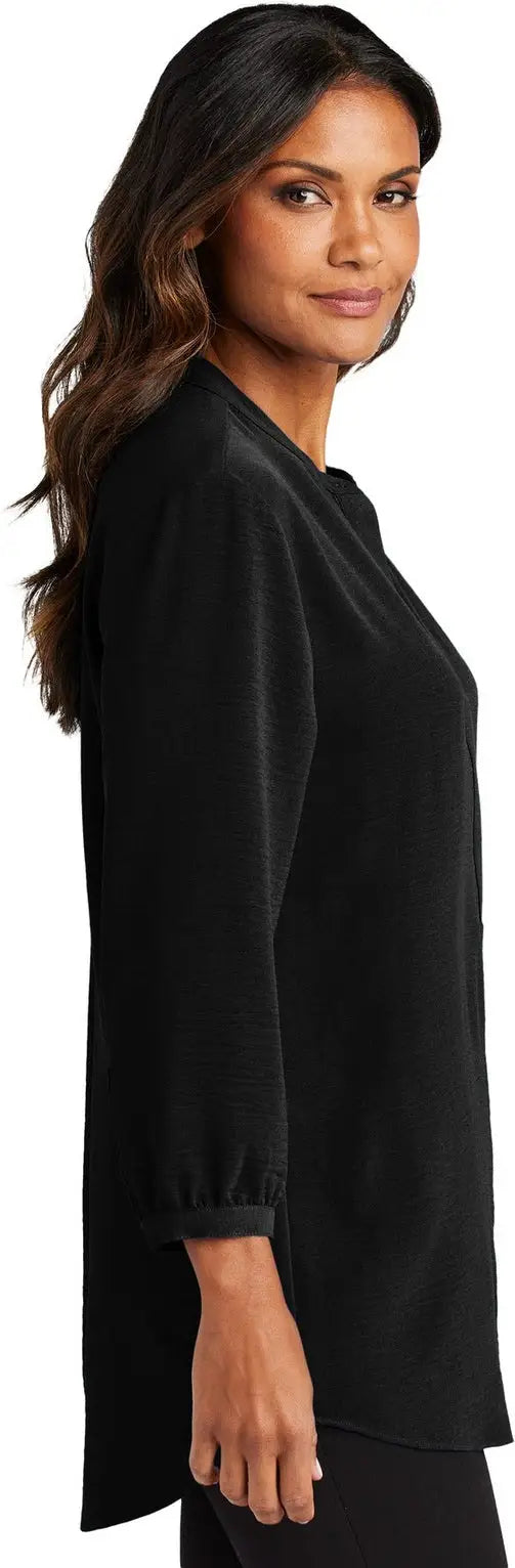 Port Authority Lw713 Women’s 3/4-sleeve Textured Crepe Tunic - Deep Black