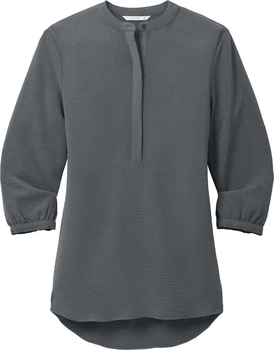 Port Authority Lw713 Women’s 3/4-sleeve Textured Crepe Tunic - Graphite