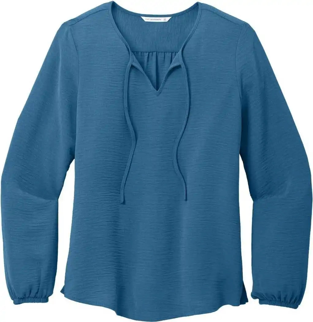 Port Authority Lw714 Women’s Textured Crepe Blouse - Aegean Blue
