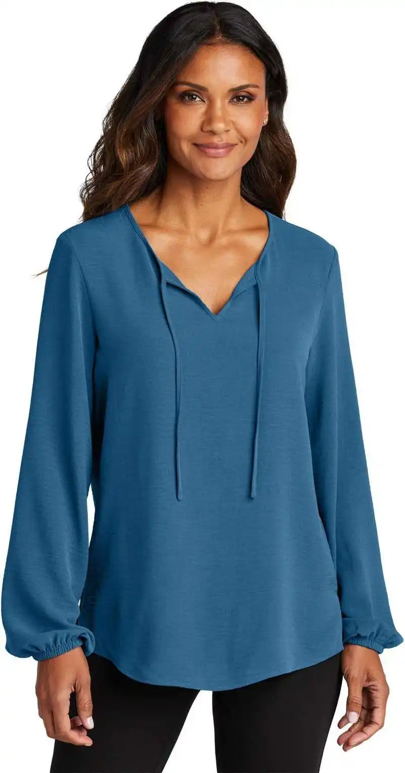 Port Authority Lw714 Women’s Textured Crepe Blouse - Aegean Blue