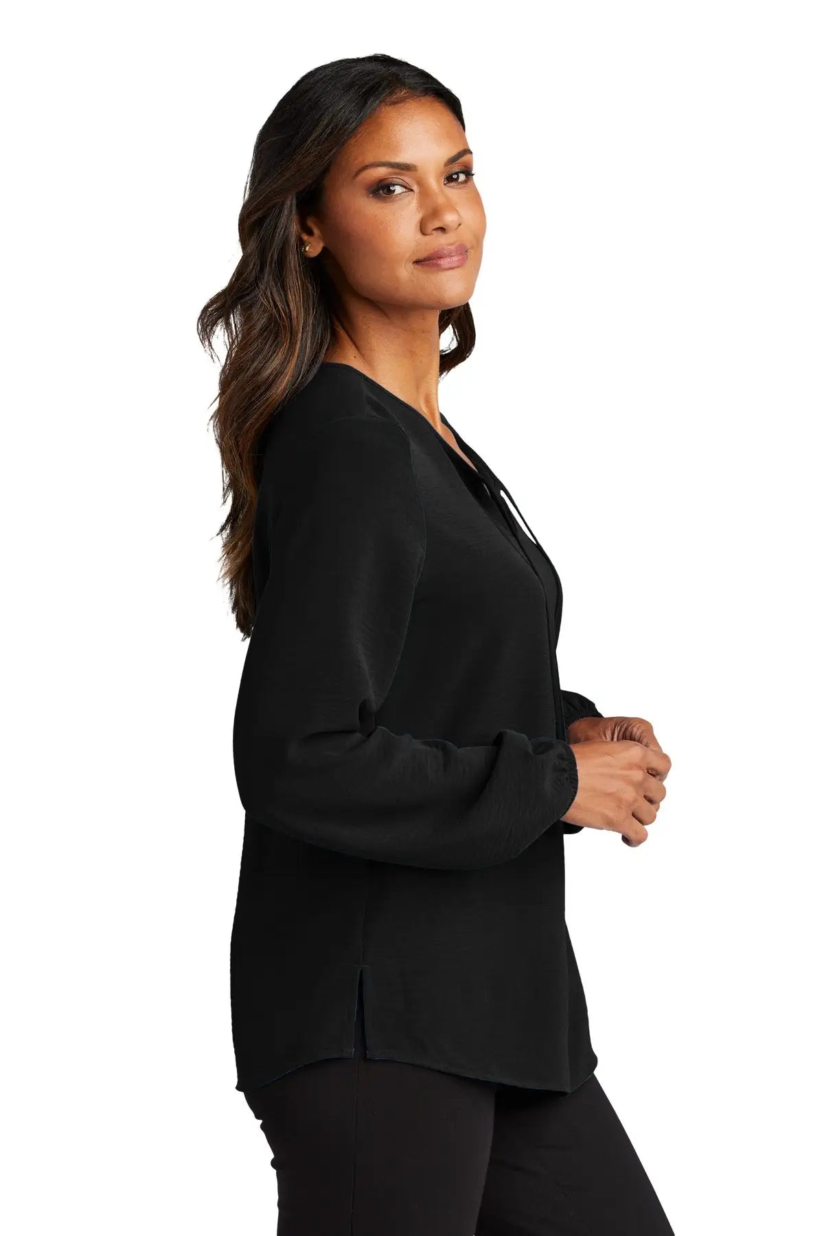 Port Authority Lw714 Women’s Textured Crepe Blouse - Deep Black