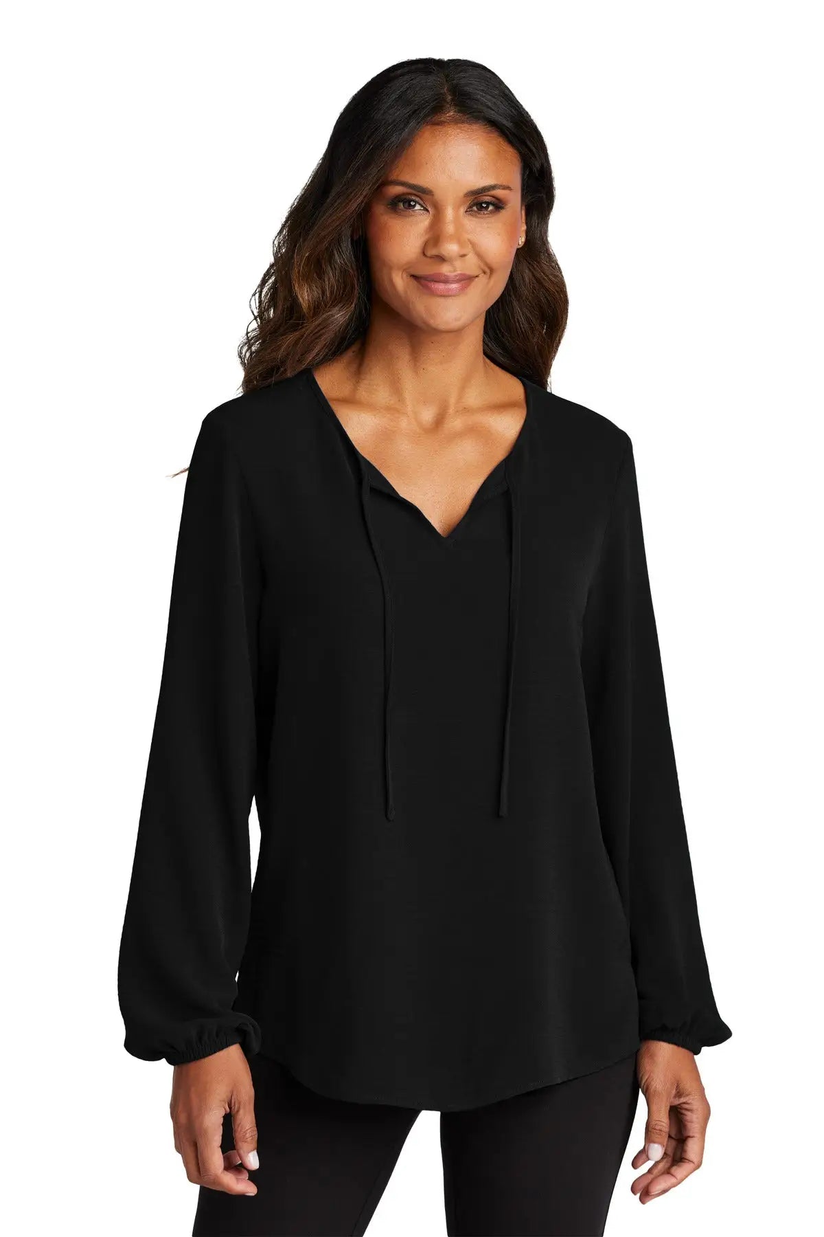 Port Authority Lw714 Women’s Textured Crepe Blouse - Deep Black