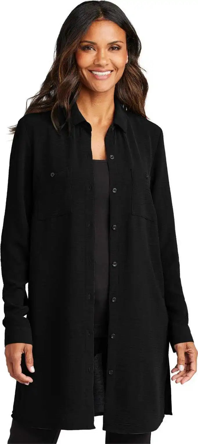 Port Authority Lw715 Ladies Textured Crepe Long Tunic - Deep Black