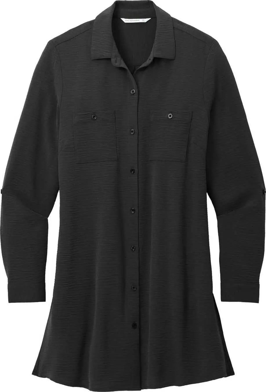Port Authority Lw715 Ladies Textured Crepe Long Tunic - Deep Black