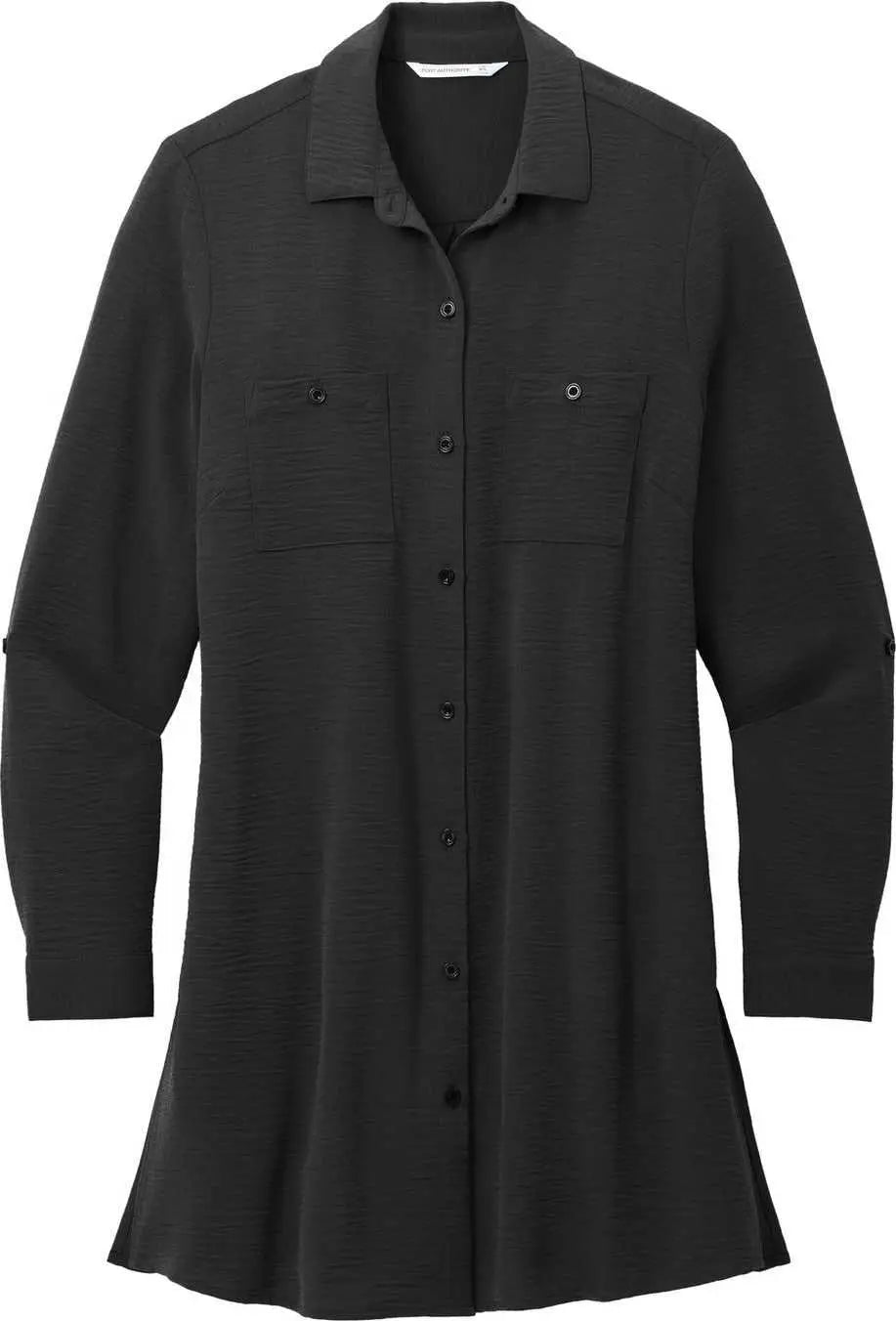 Port Authority Lw715 Women’s Textured Crepe Long Tunic - Deep Black
