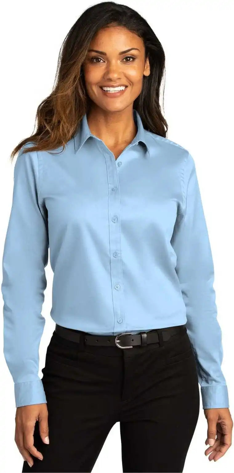 Port Authority Lw808 Ladies Long Sleeve Superpro React Twill Shirt Cloud Blue