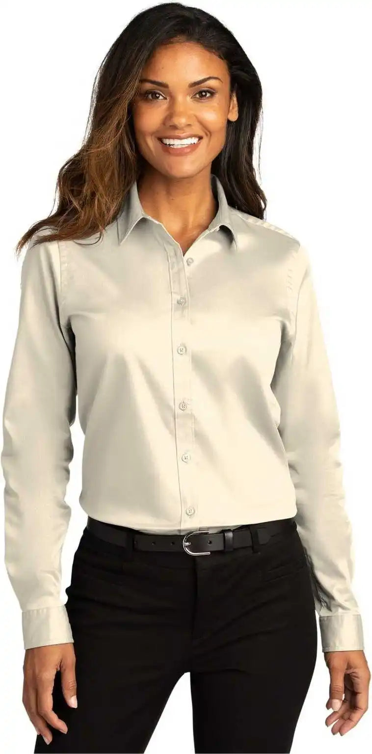 Port Authority Lw808 Ladies Long Sleeve Superpro React Twill Shirt Ecru
