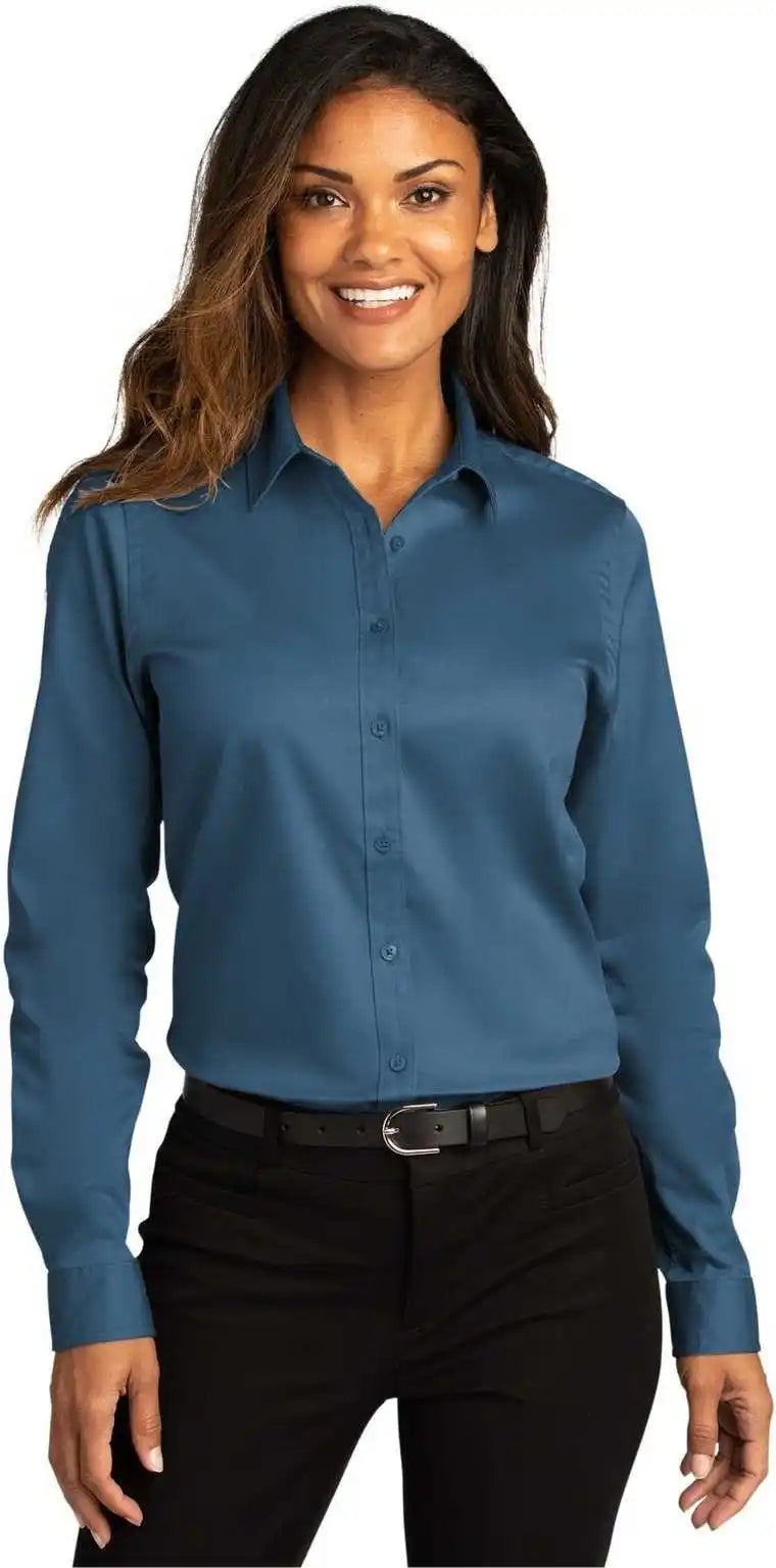 Port Authority Lw808 Ladies Long Sleeve Superpro React Twill Shirt Regatta Blue
