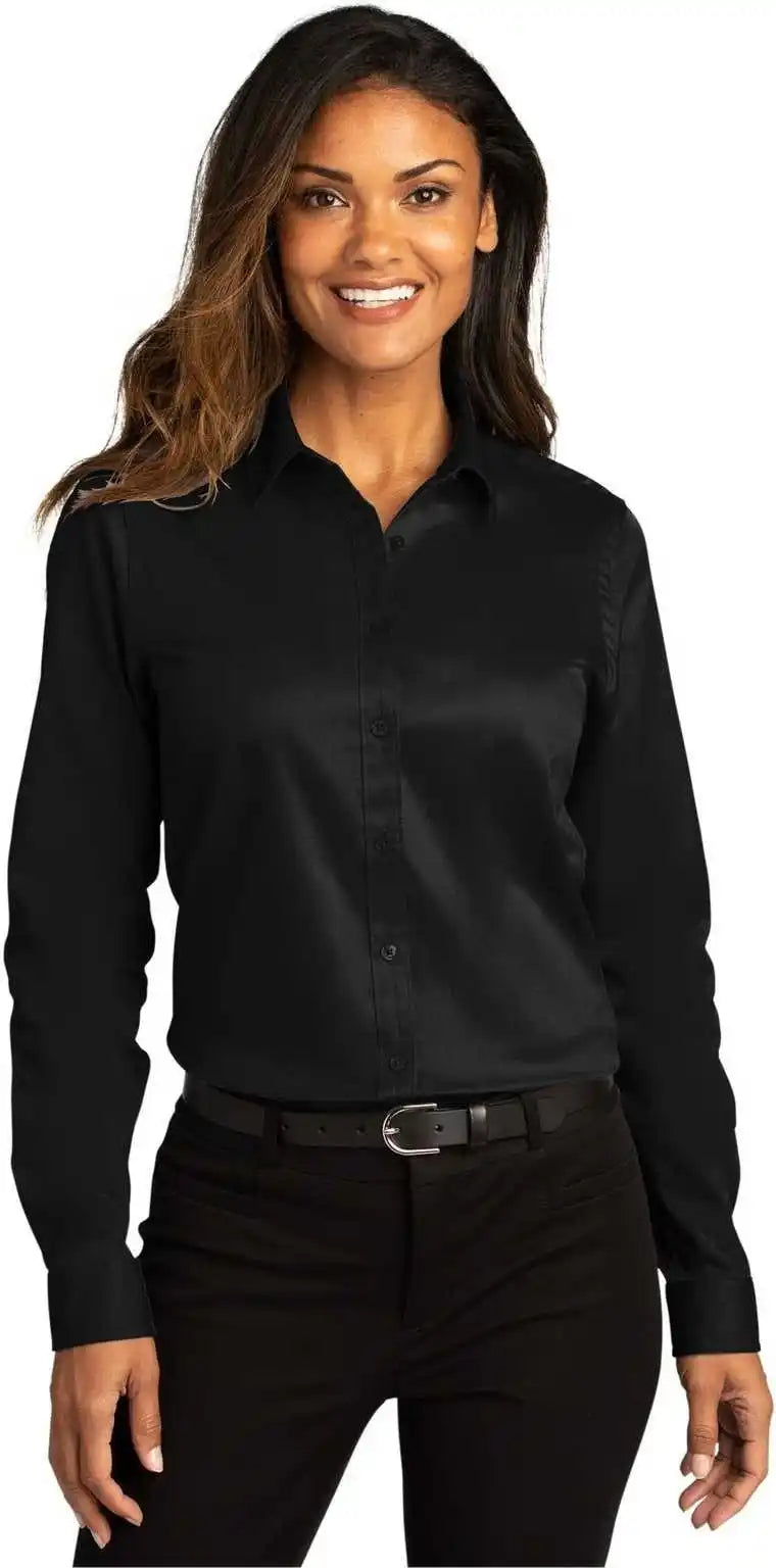 Port Authority Lw808 Ladies Long Sleeve Superpro React Twill Shirt - Deep Black