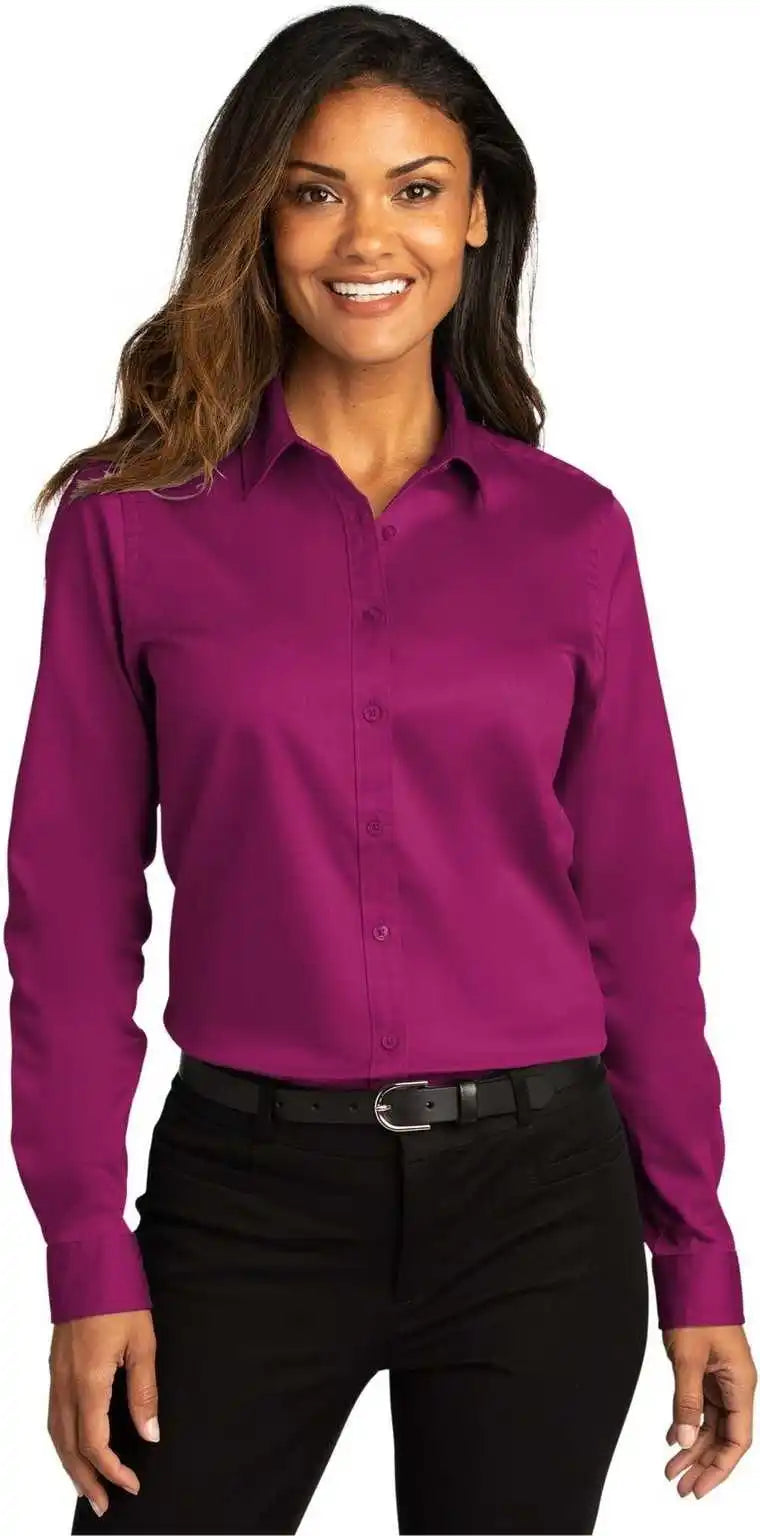 Port Authority Lw808 Ladies Long Sleeve Superpro React Twill Shirt - Wild Berry