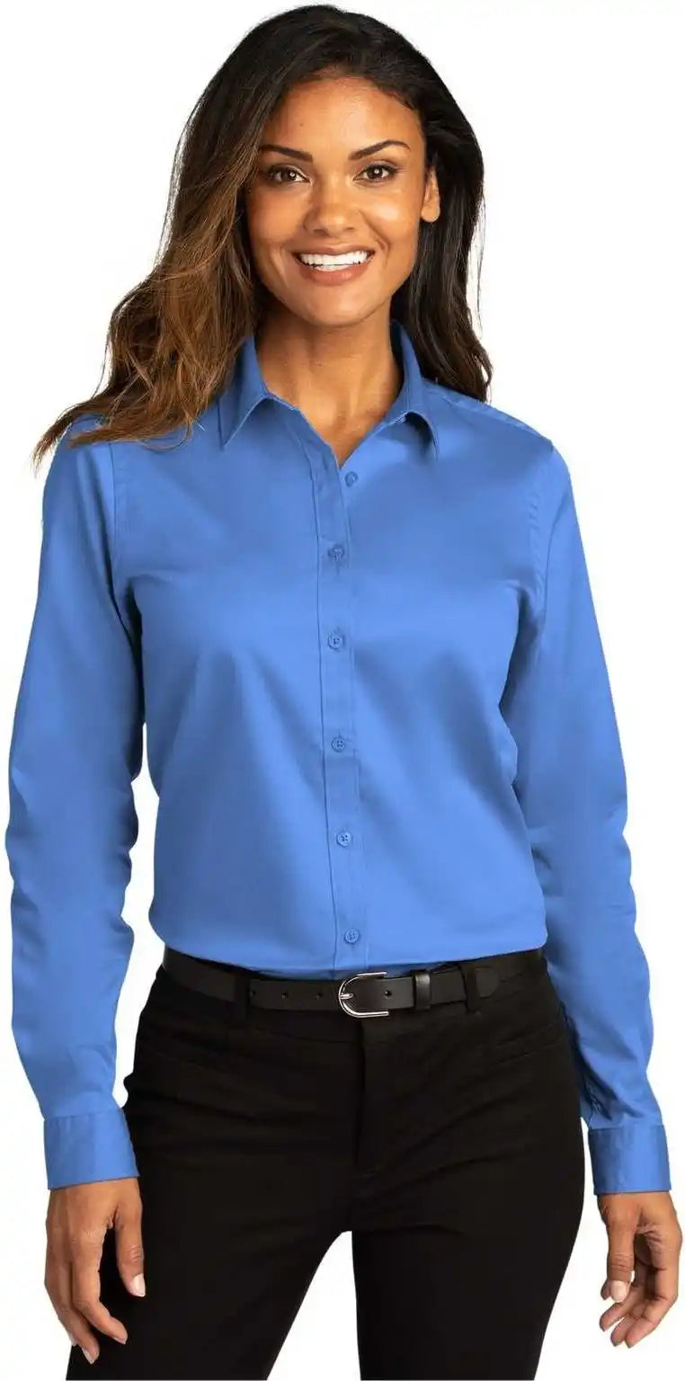 Port Authority Lw808 Ladies Long Sleeve Superpro React Twill Shirt Ultramarine Blue