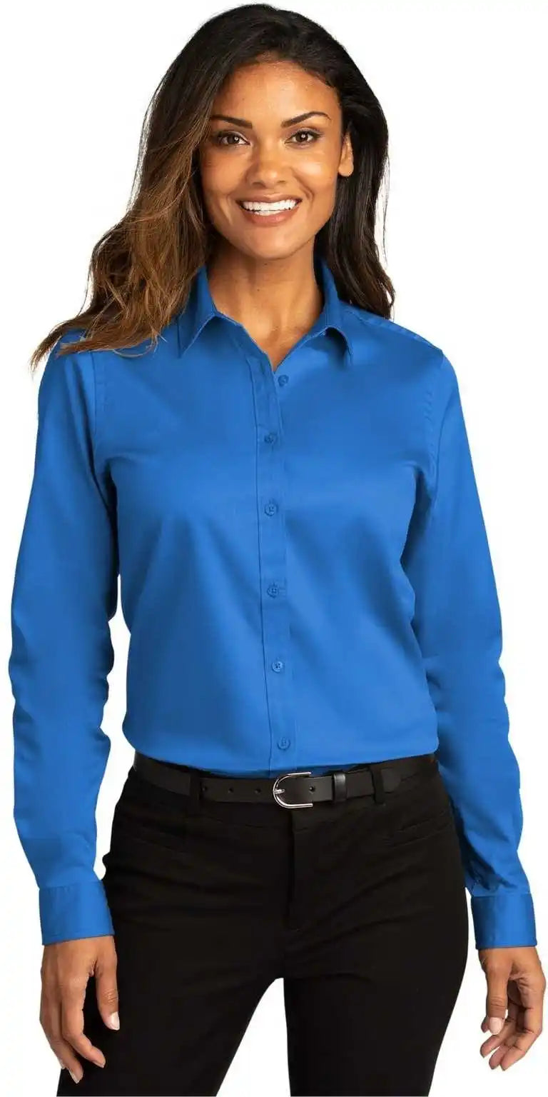 Port Authority Lw808 Ladies Long Sleeve Superpro React Twill Shirt - Strong Blue