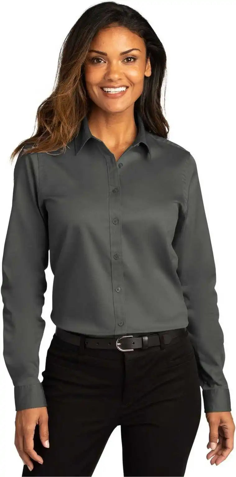 Port Authority Lw808 Ladies Long Sleeve Superpro React Twill Shirt Storm Gray