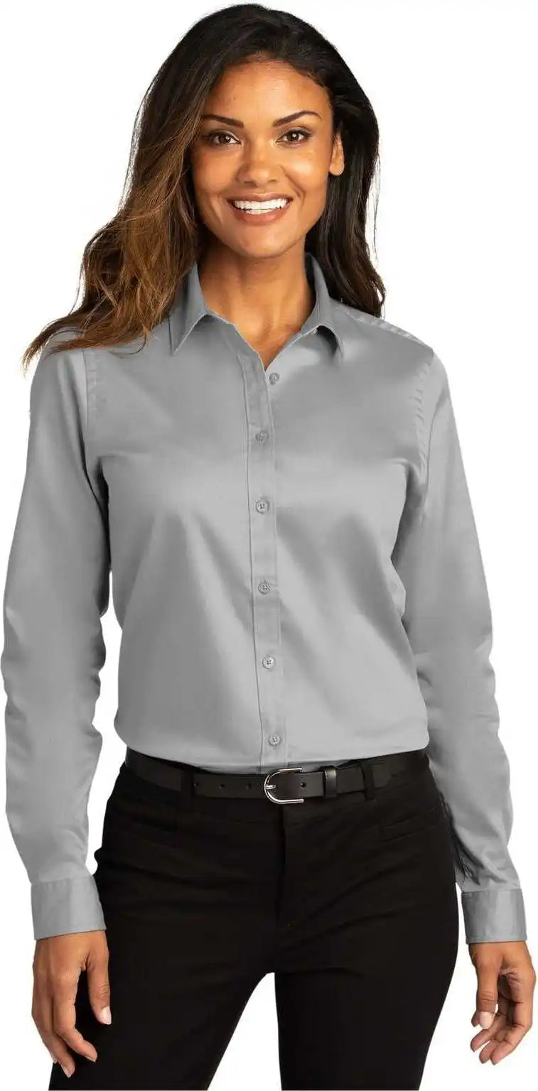 Port Authority Lw808 Ladies Long Sleeve Superpro React Twill Shirt Gusty Gray