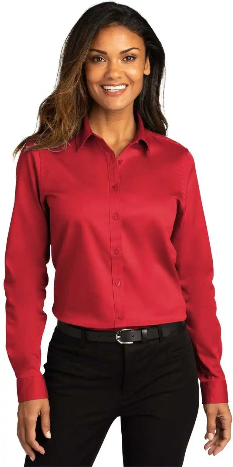 Port Authority Lw808 Ladies Long Sleeve Superpro React Twill Shirt Rich Red