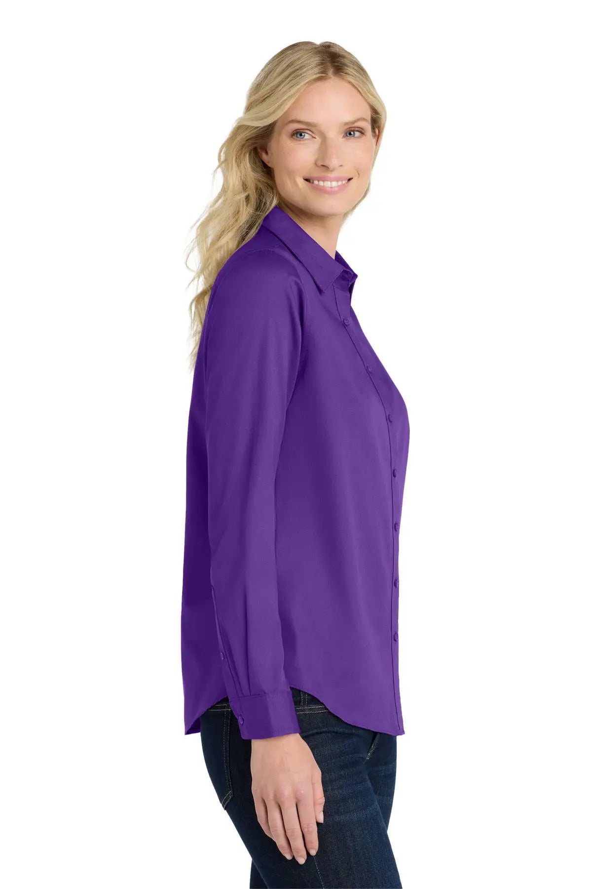 Port Authority Lw808 Women’s Long Sleeve Superpro React Twill Shirt - Purple