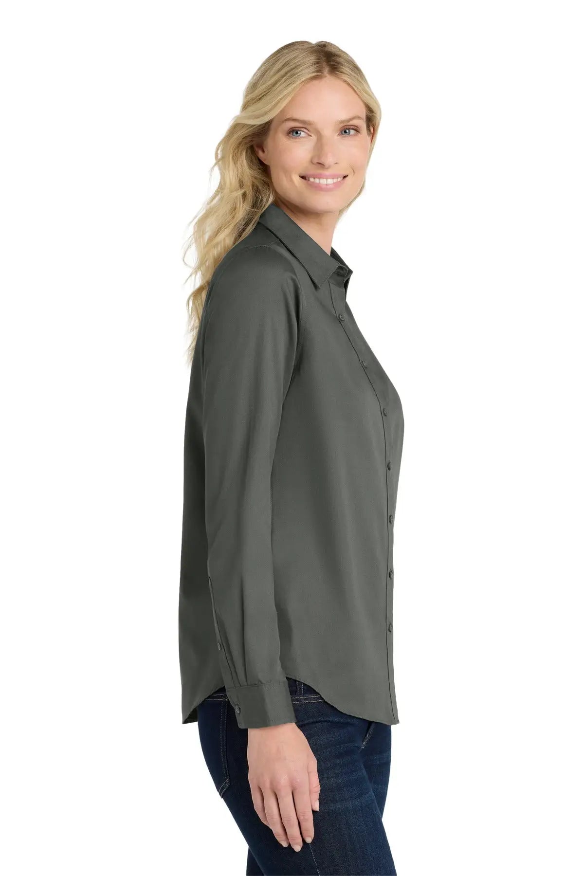Port Authority Lw808 Women’s Long Sleeve Superpro React Twill Shirt - Storm Gray