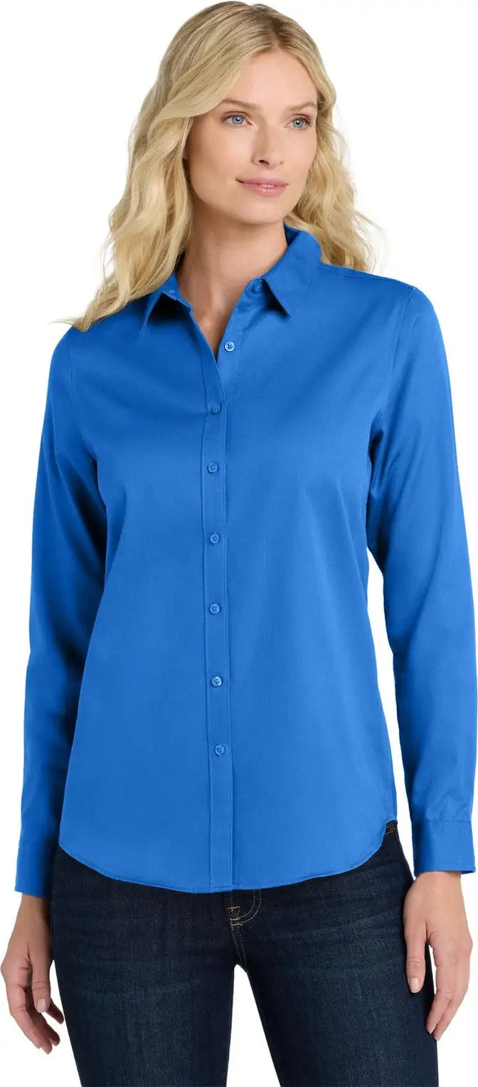 Port Authority Lw808 Women’s Long Sleeve Superpro React Twill Shirt - Strong Blue - Ladies Xs