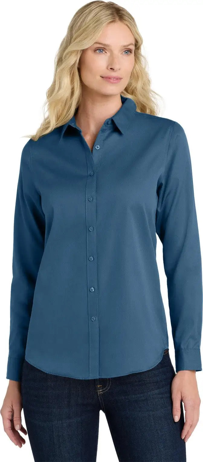 Port Authority Lw808 Women’s Long Sleeve Superpro React Twill Shirt - Regatta Blue - Ladies Xs