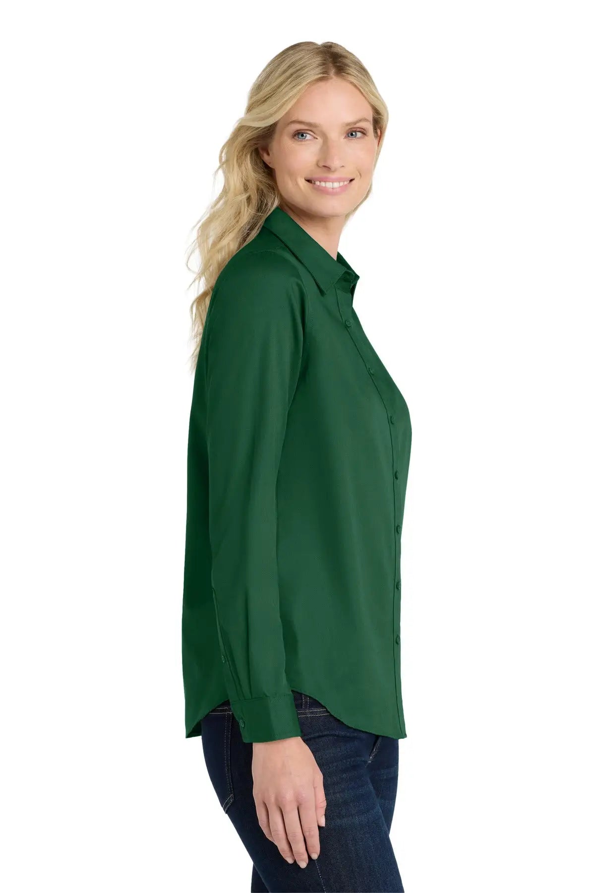 Port Authority Lw808 Women’s Long Sleeve Superpro React Twill Shirt - Dark Green