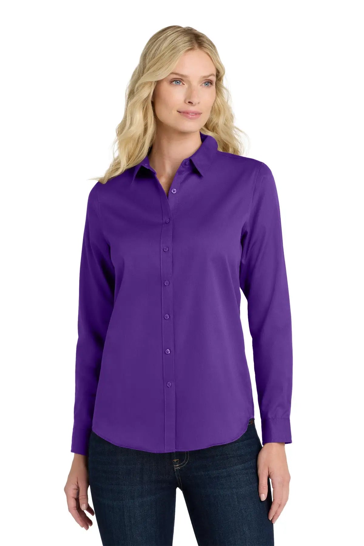 Port Authority Lw808 Women’s Long Sleeve Superpro React Twill Shirt - Purple - Ladies Xs