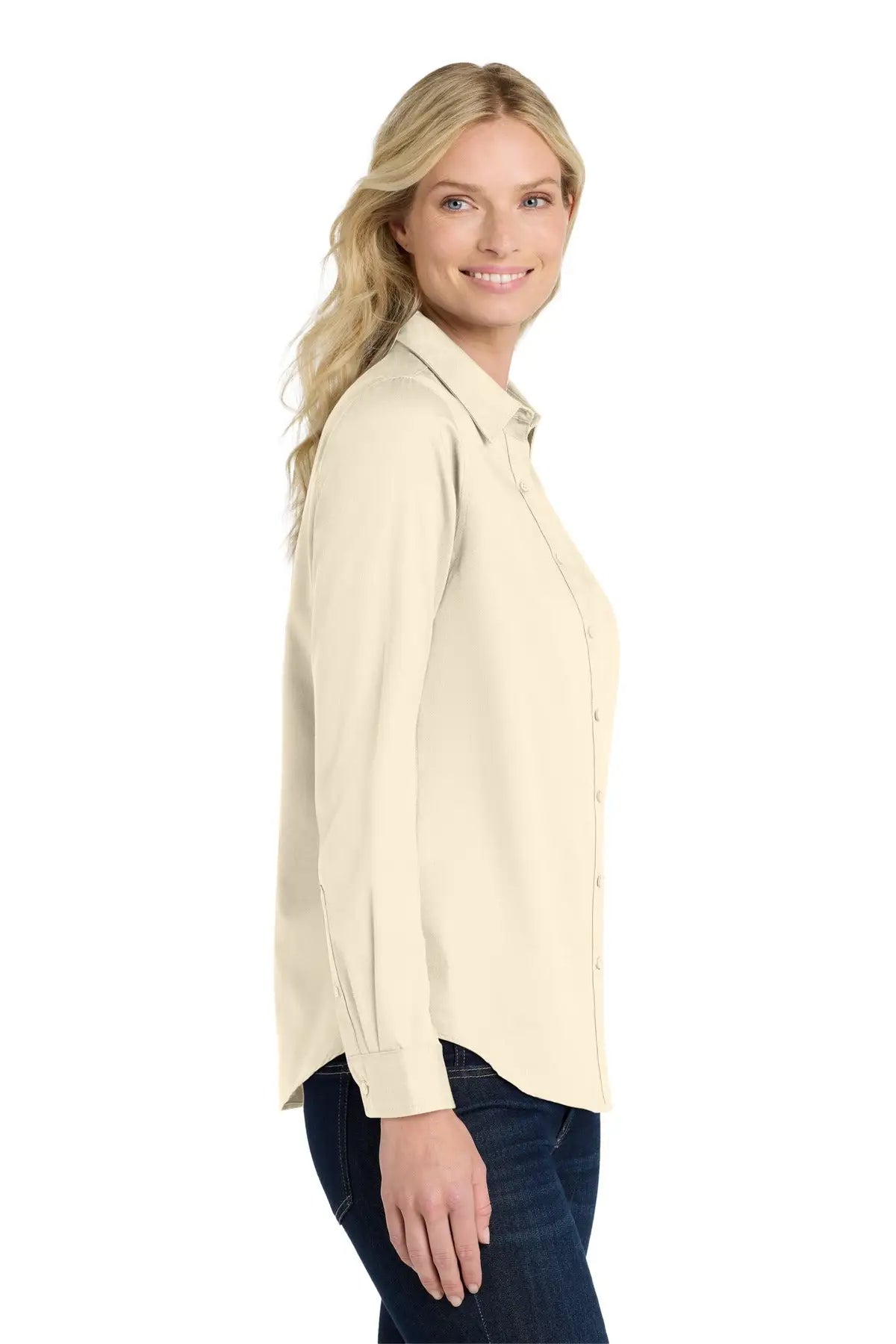 Port Authority Lw808 Women’s Long Sleeve Superpro React Twill Shirt - Ecru
