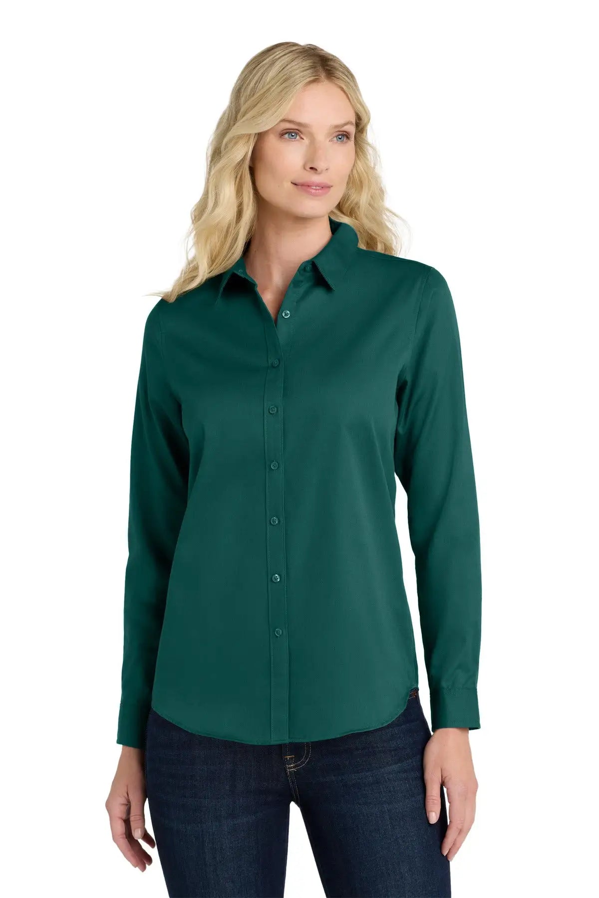 Port Authority Lw808 Women’s Long Sleeve Superpro React Twill Shirt - Marine Green - Ladies Xs