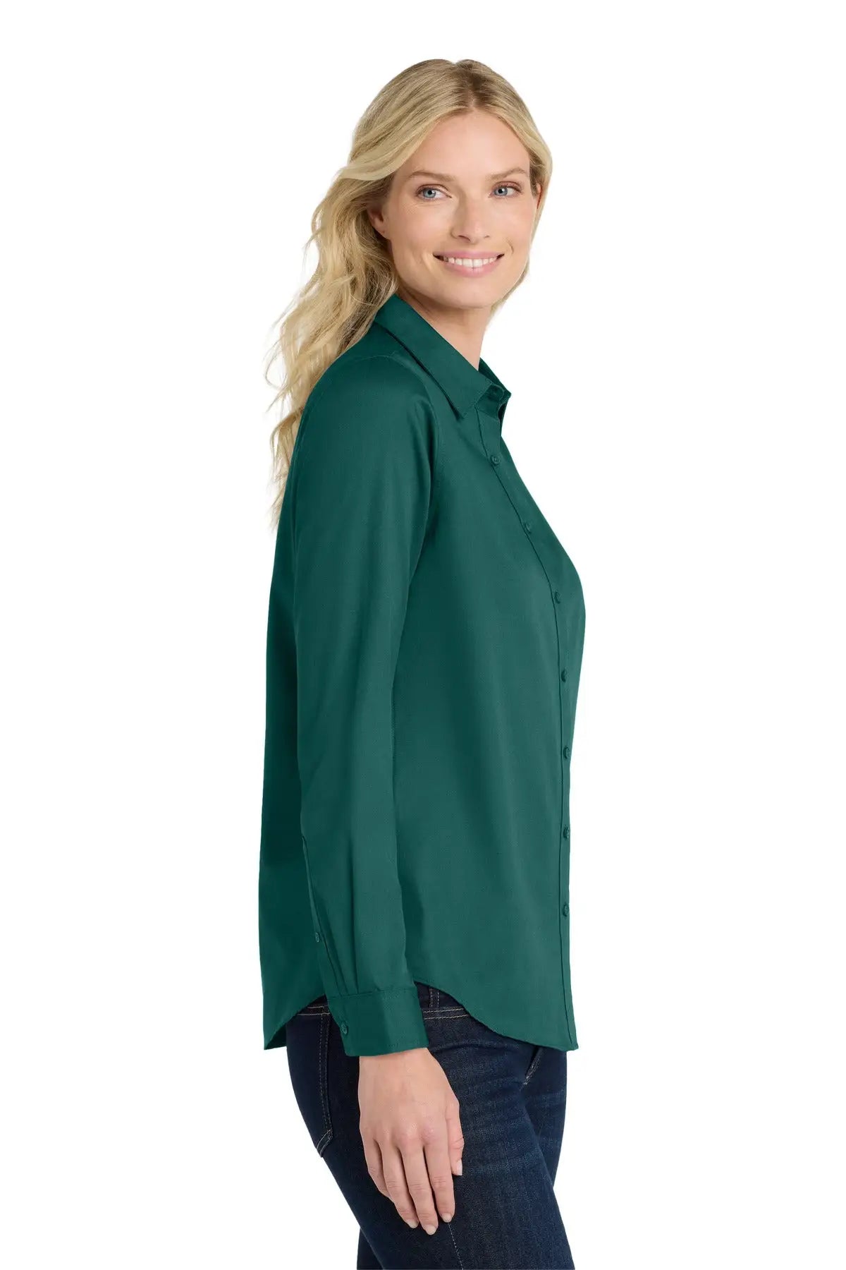 Port Authority Lw808 Women’s Long Sleeve Superpro React Twill Shirt - Marine Green