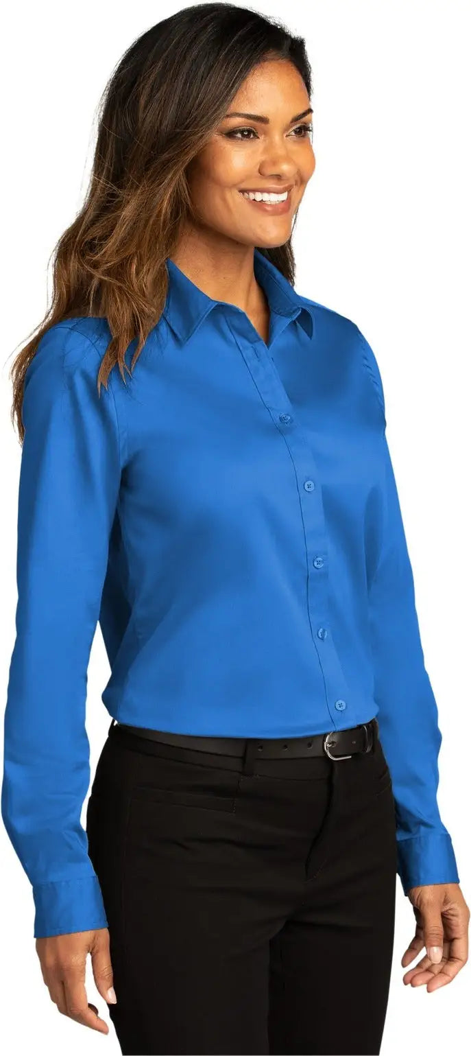 Port Authority Lw808 Women’s Long Sleeve Superpro React Twill Shirt - Strong Blue