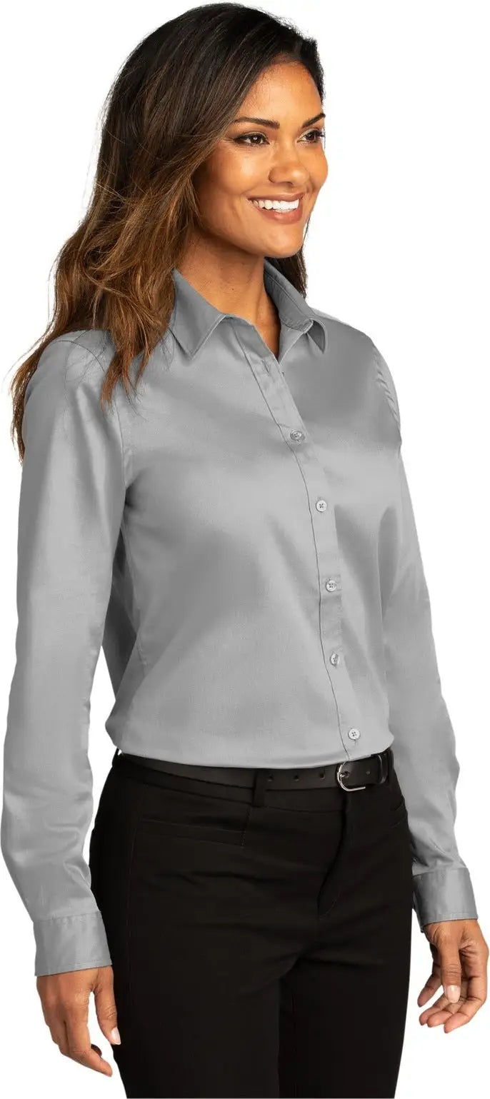 Port Authority Lw808 Women’s Long Sleeve Superpro React Twill Shirt - Gusty Gray