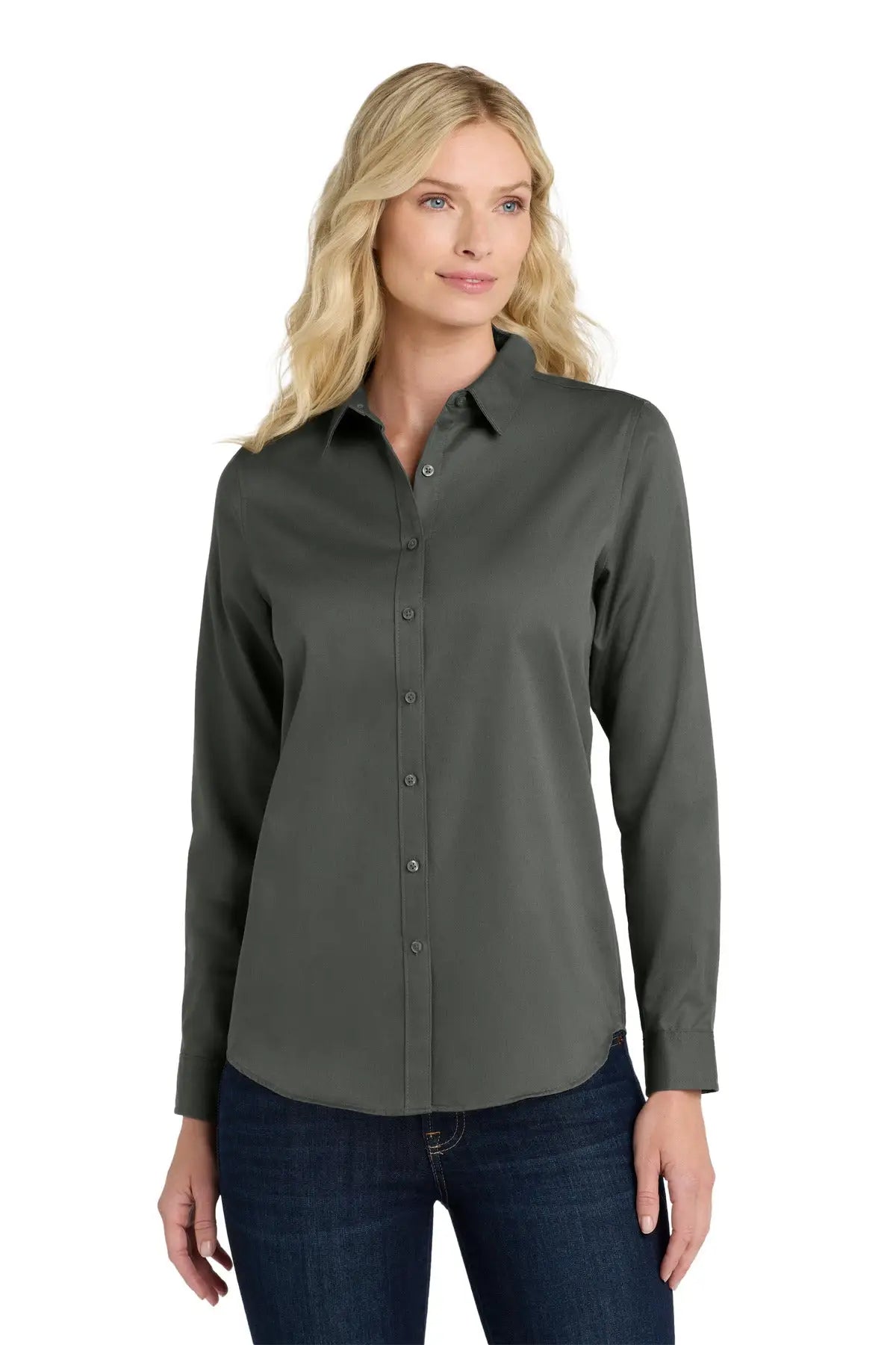 Port Authority Lw808 Women’s Long Sleeve Superpro React Twill Shirt - Storm Gray - Ladies Xs