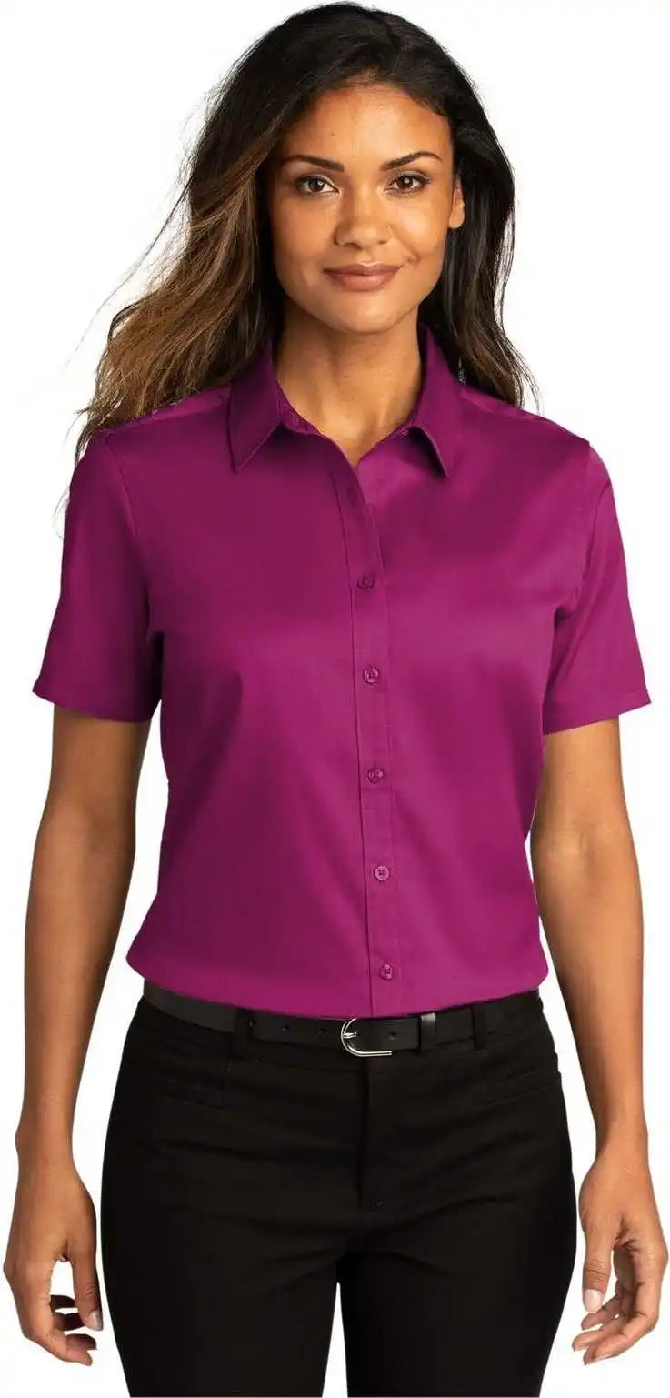 Port Authority Lw809 Ladies Long Sleeve Superpro React Twill Shirt - Wild Berry